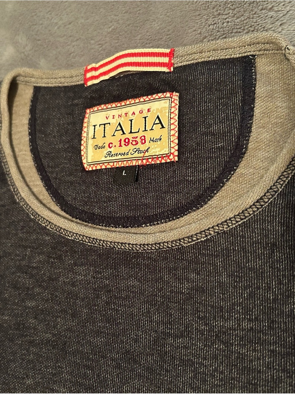 Italina Men's Blue/Charcoal Crewneck Sweater with Tan Trim
